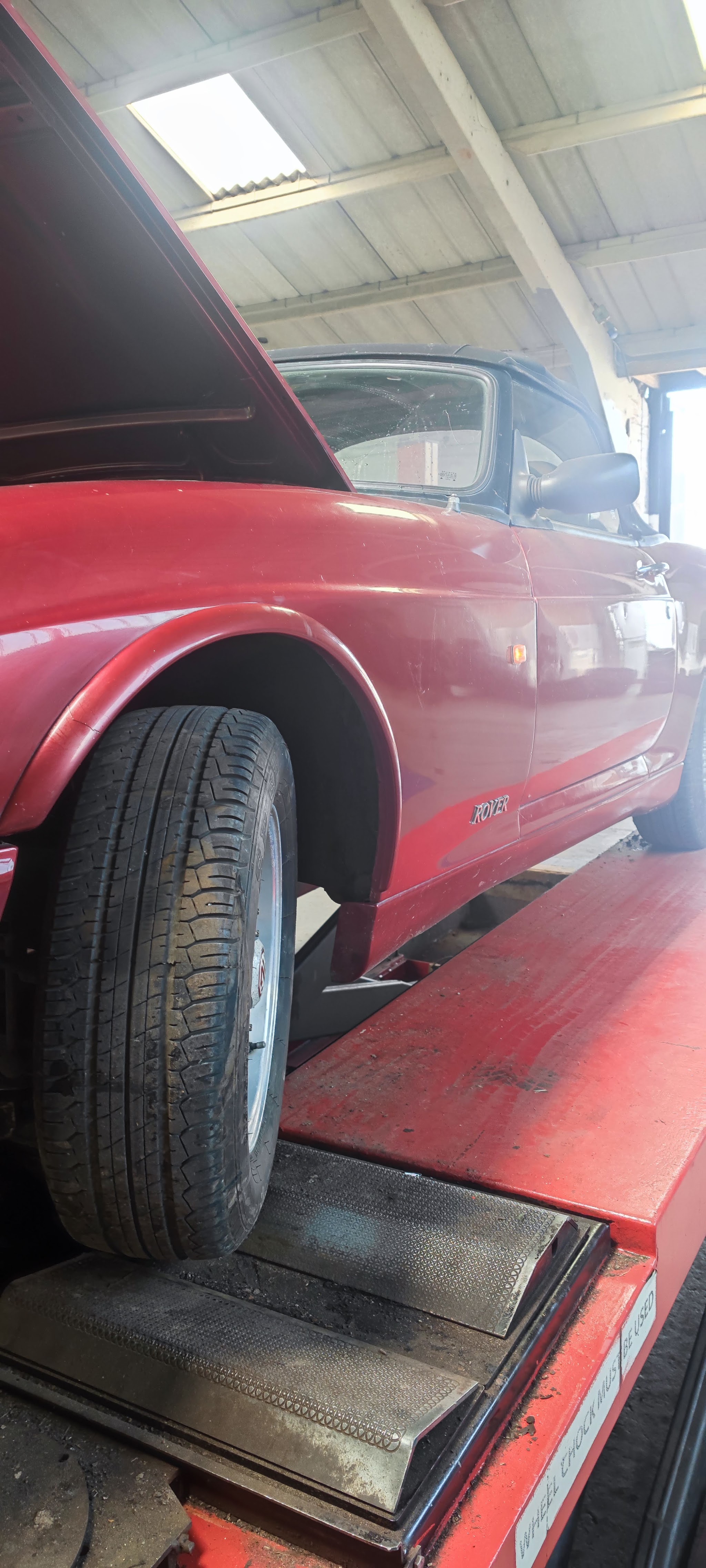 Red Rover convertible wheel on the workshop ramp